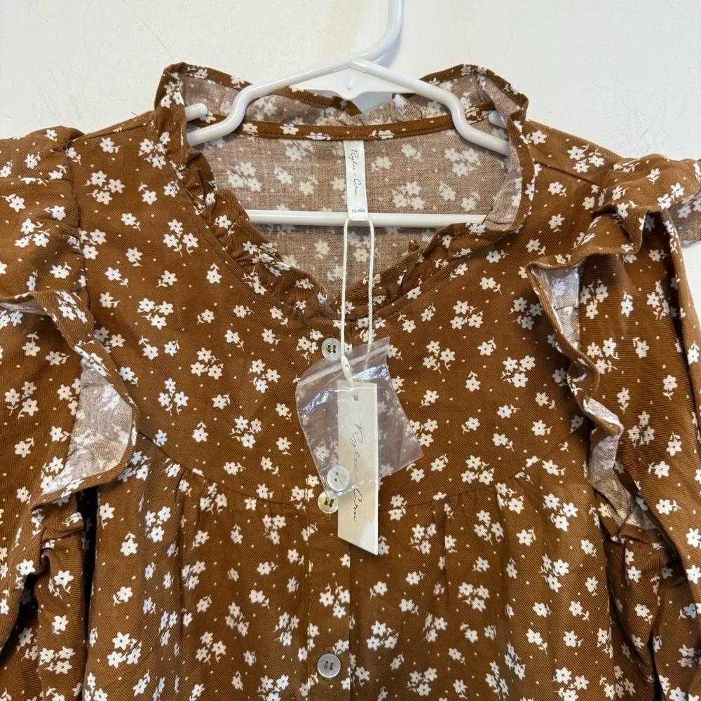 RYLEE + CRU brown & cream Victoria Blouse | Camel floral sz 12-14yr